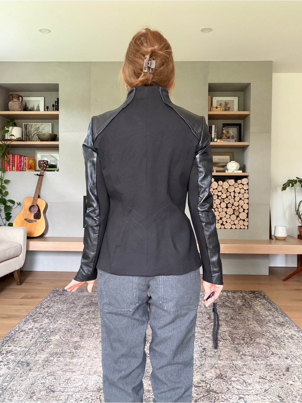 Danier Black Zip-Up Jacket with Leather Sleeves - Picture 5 of 13